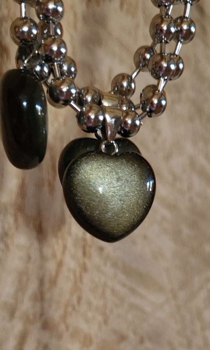 Gold Sheen Black Obsidian Heart Necklace