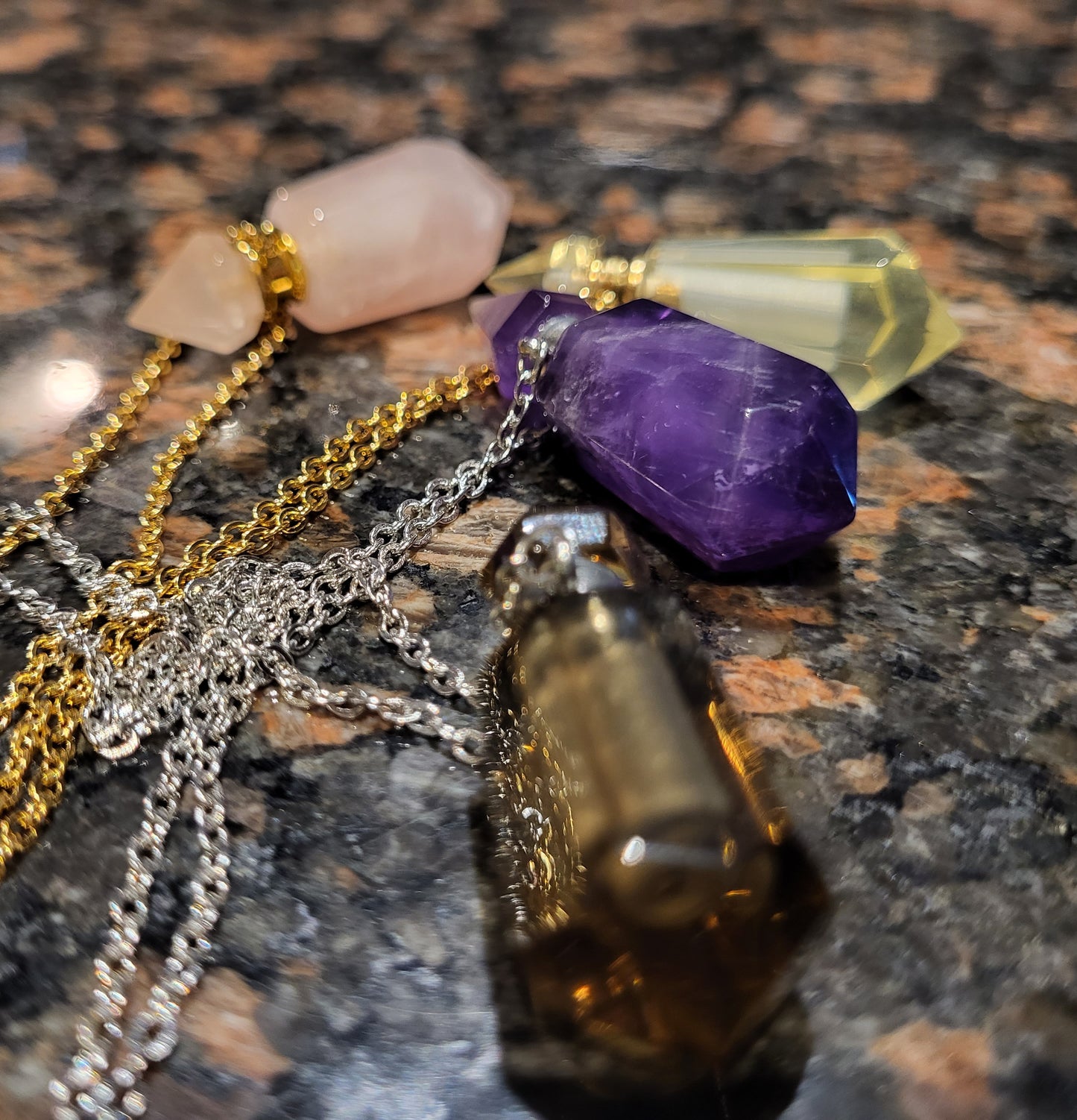 Citrine Oil Bottle Necklace - promotes motivation, activates creativity and encourages self-expression