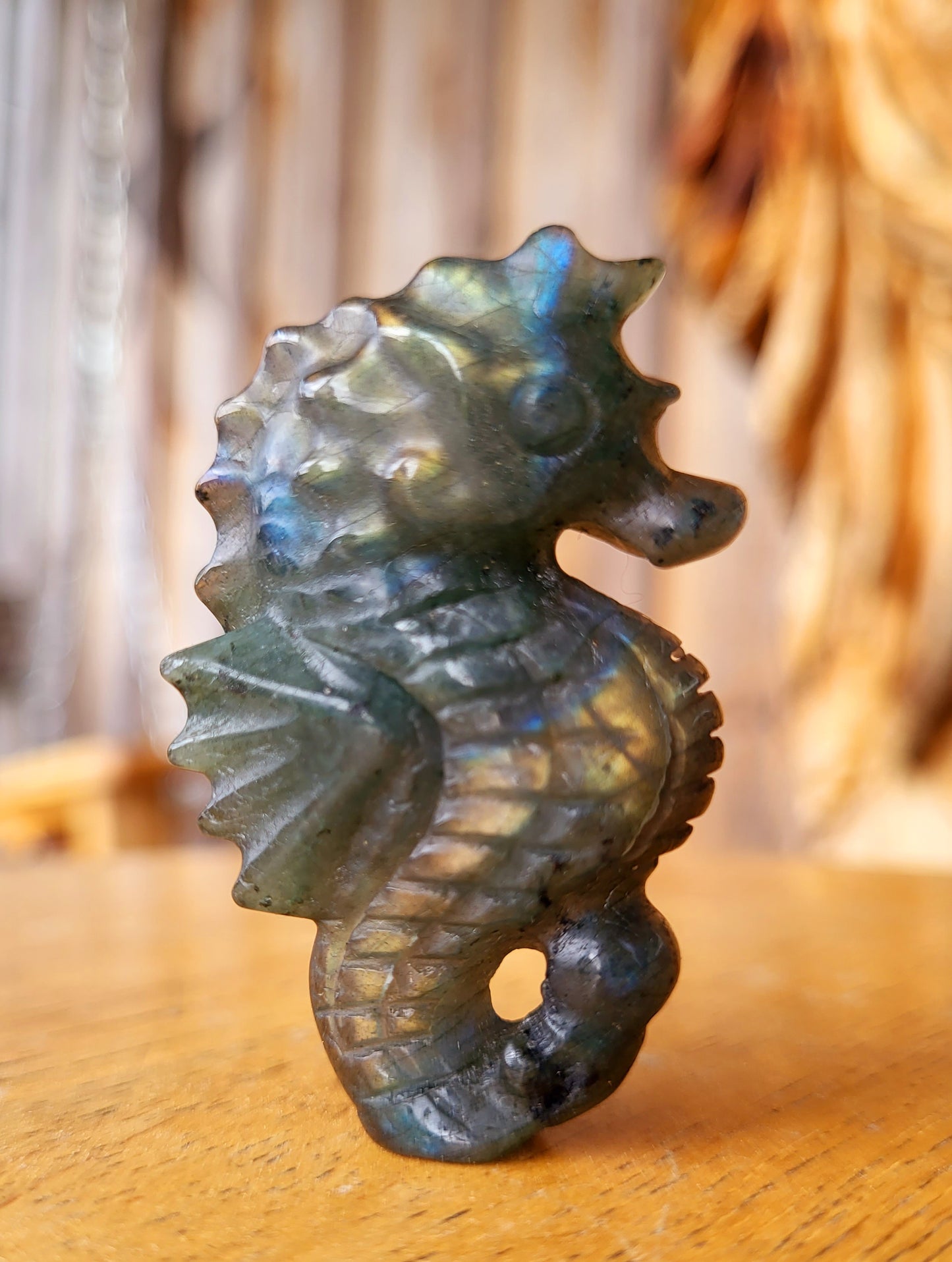 Labradorite Seahorse - respiratory health, rheumatism, brain fog, pms, intuition, transformation