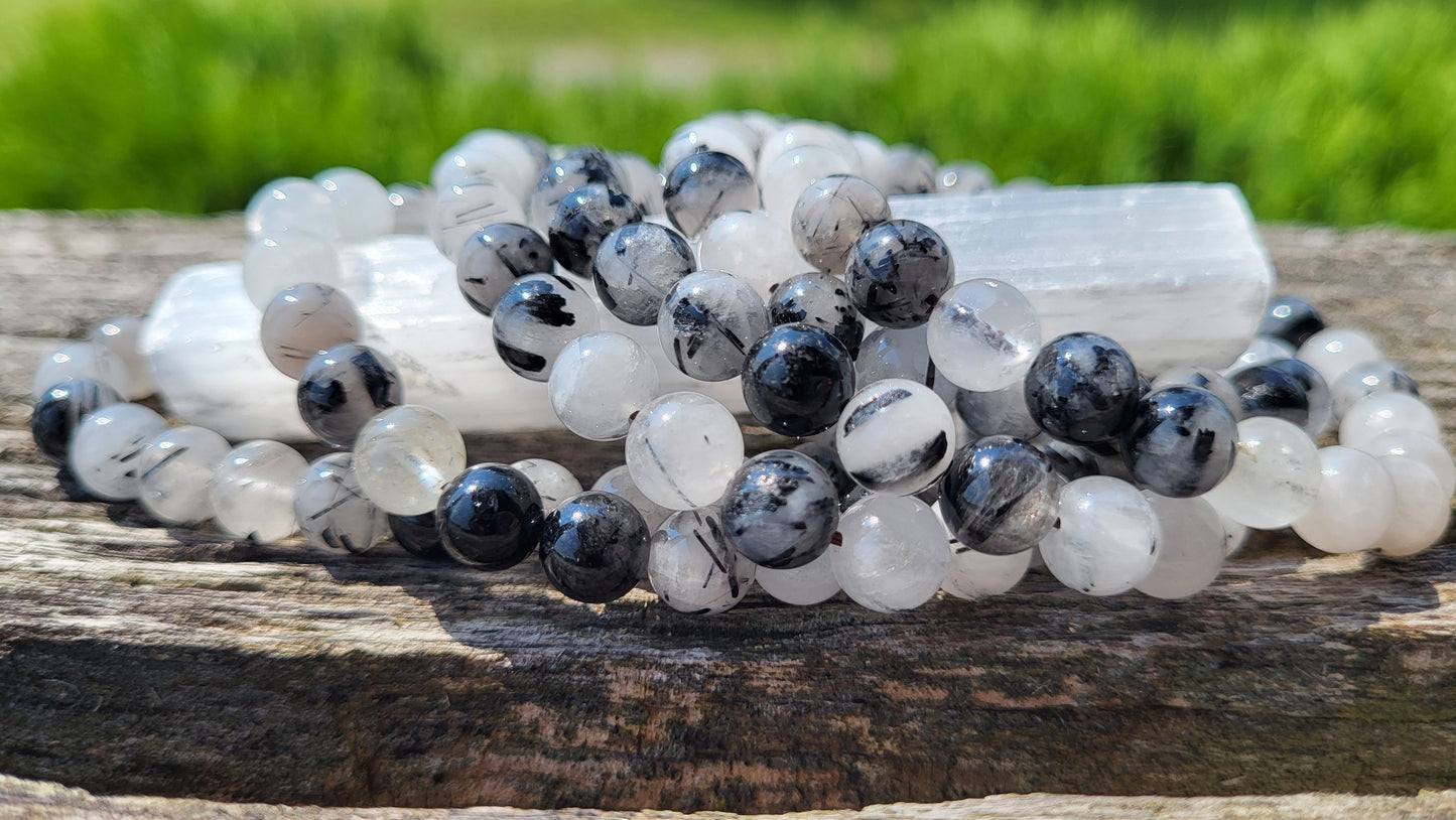 Black Tourmaline And Quartz Crystal Bracelet- shielding, emf protection, grounding, physical energy