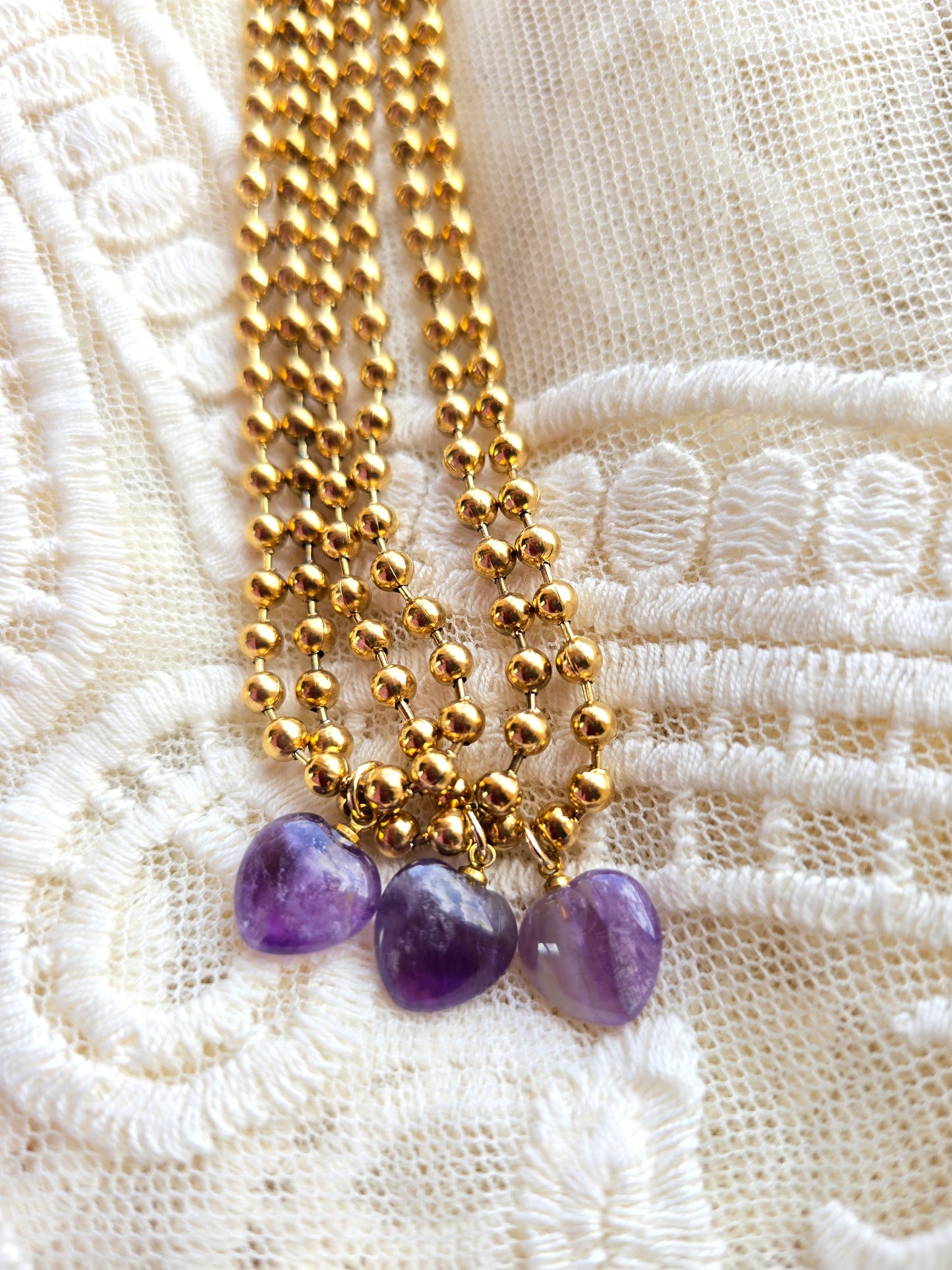 Amethyst Mini Heart Ball Chain Necklace