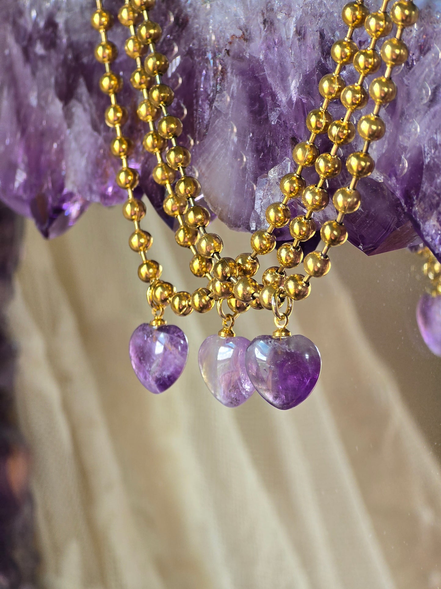 Amethyst Mini Heart Ball Chain Necklace