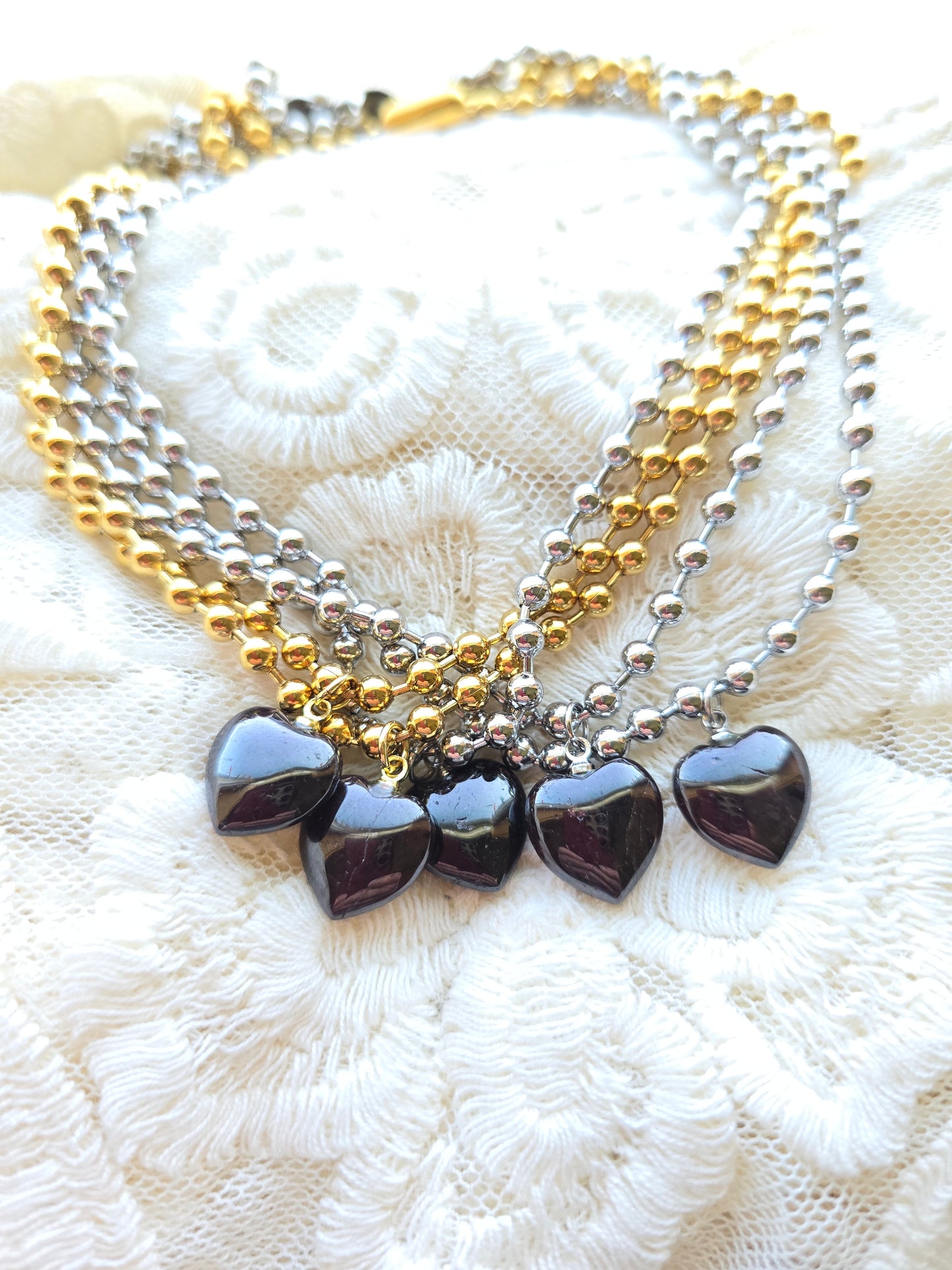 Garnet Mini Heart Ball Chain Necklace
