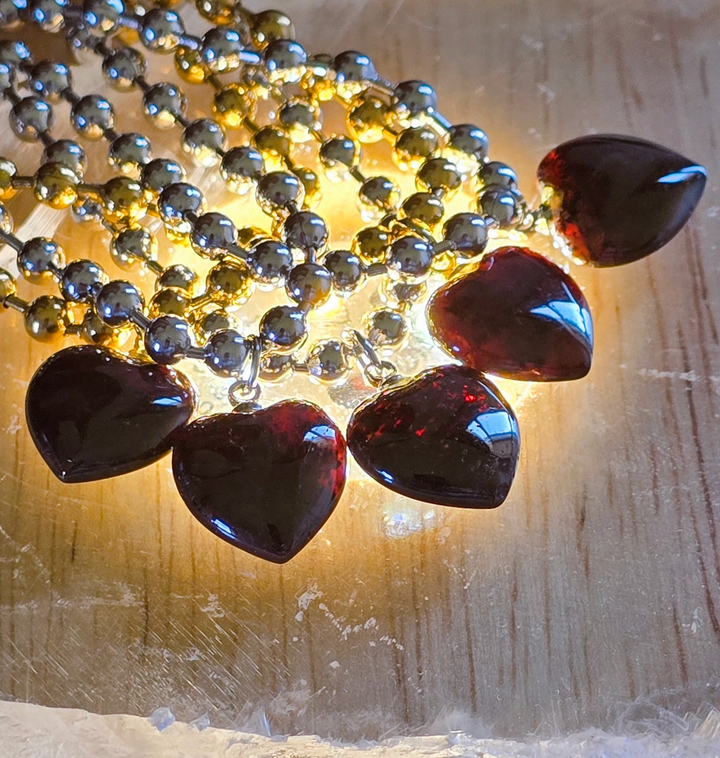 Garnet Mini Heart Ball Chain Necklace