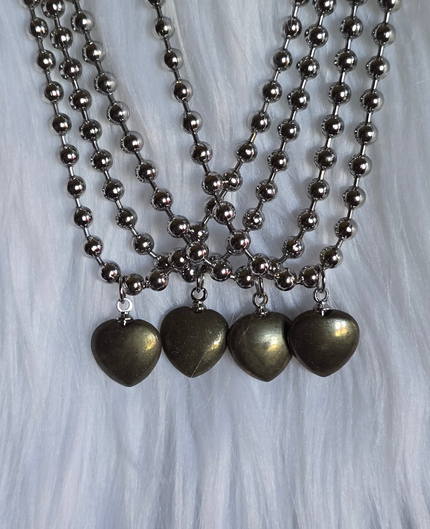 Pyrite Mini Heart Ball Chain Necklace