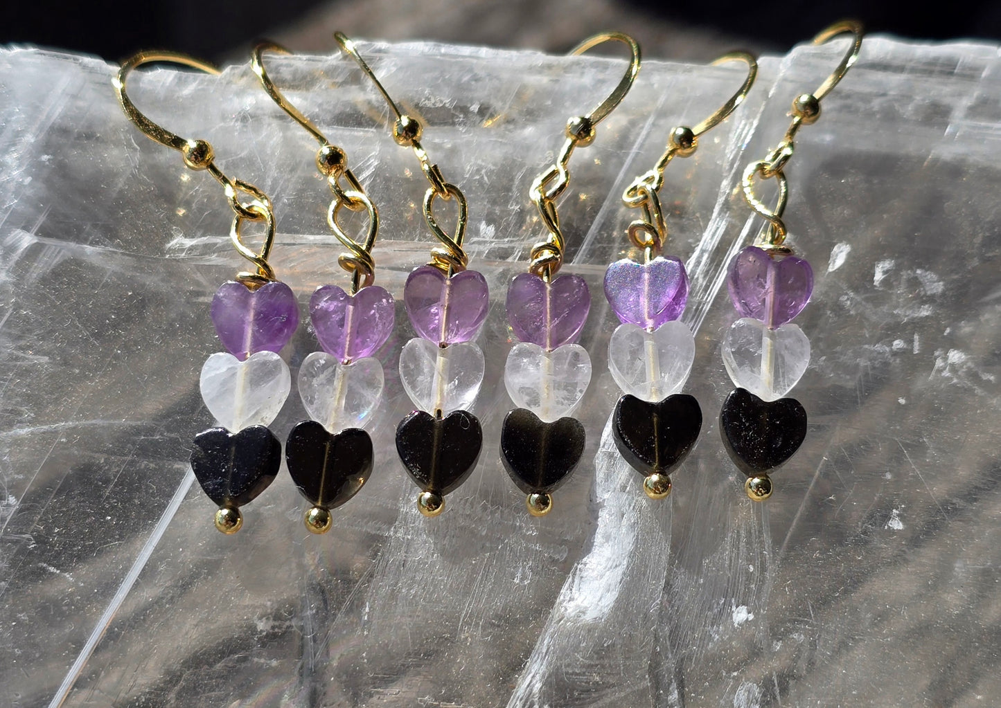 Handmade Crystal Heart Earrings- Protection, peace, clarity