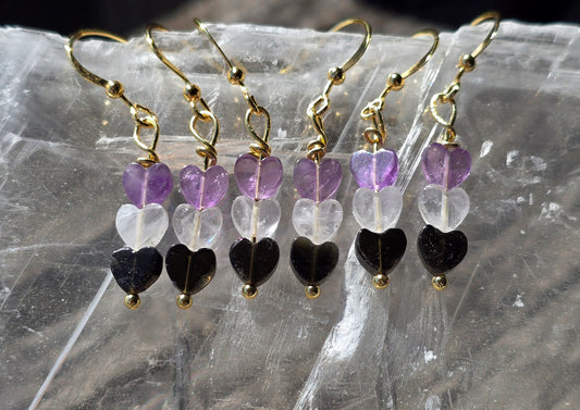 Handmade Crystal Heart Earrings- Protection, peace, clarity